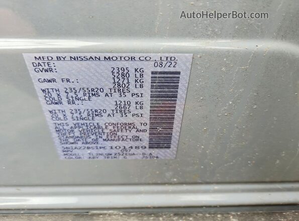 5N1AZ2BS1PC101489 2023 NISSAN MURANO Gray VIN կոդի պիտակի տեսք