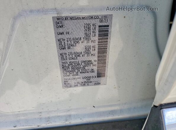 5N1AZ2BS4RC100033 2024 NISSAN MURANO White Вид наклейки з VIN-кодом