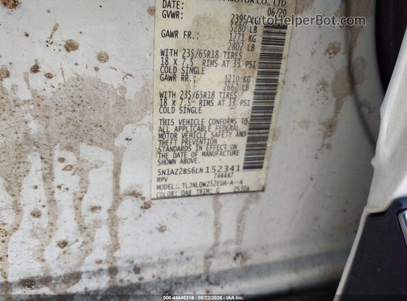 5N1AZ2BS6LN152341 2020 NISSAN MURANO White Вид підкапотного простору