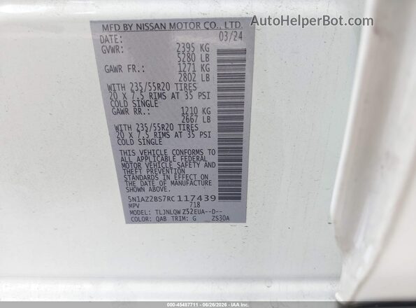 5N1AZ2BS7RC117439 2024 NISSAN MURANO White Vista del compartimento del motor