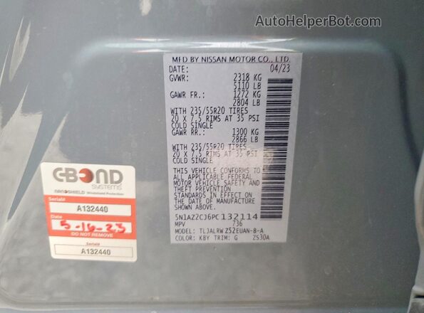5N1AZ2CJ6PC132114 2023 NISSAN MURANO Серый Панорамный вид салона 360°