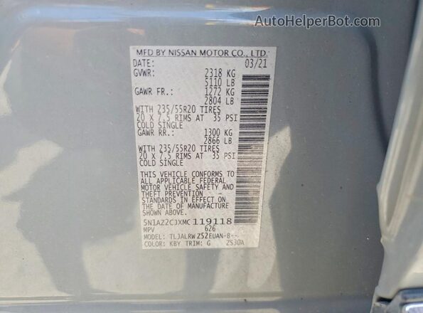 5N1AZ2CJXMC119118 2021 NISSAN MURANO Gray Vista del compartimento del motor