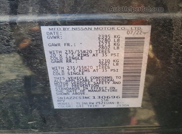 5N1AZ2CS3NC130696 2022 NISSAN MURANO Черный 