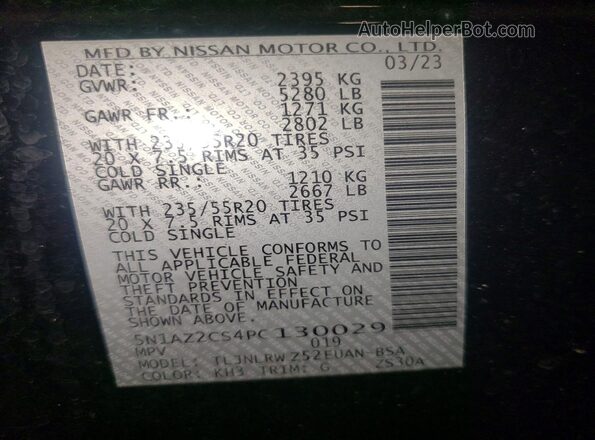 5N1AZ2CS4PC130029 2023 NISSAN MURANO Черный Вид наклейки с VIN-кодом