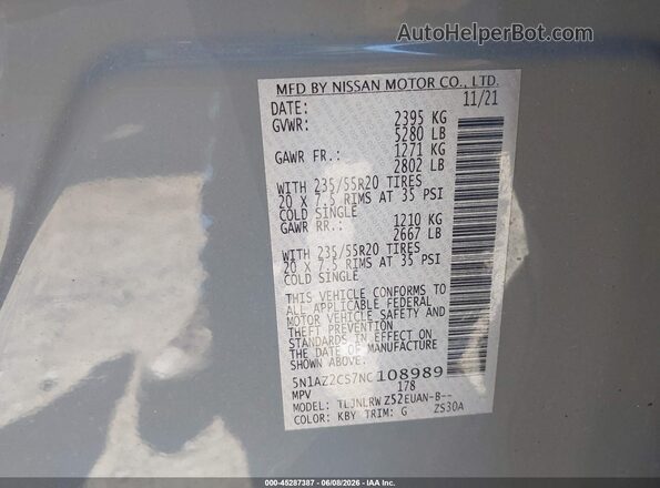 5N1AZ2CS7NC108989 2022 NISSAN MURANO Gray Вид підкапотного простору