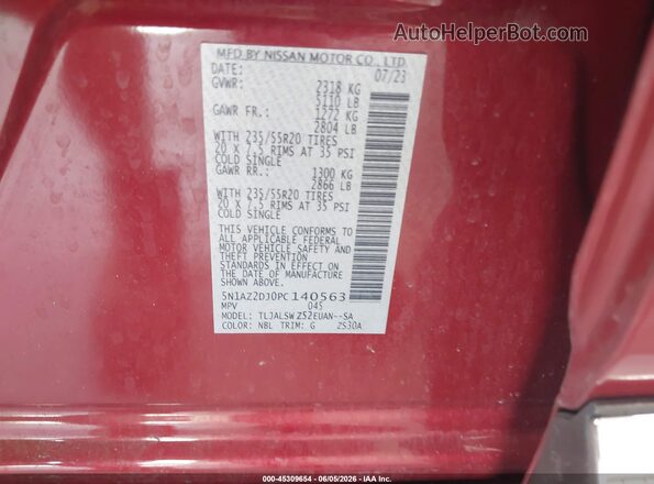 5N1AZ2DJ0PC140563 2023 NISSAN MURANO Red Vista del compartimento del motor