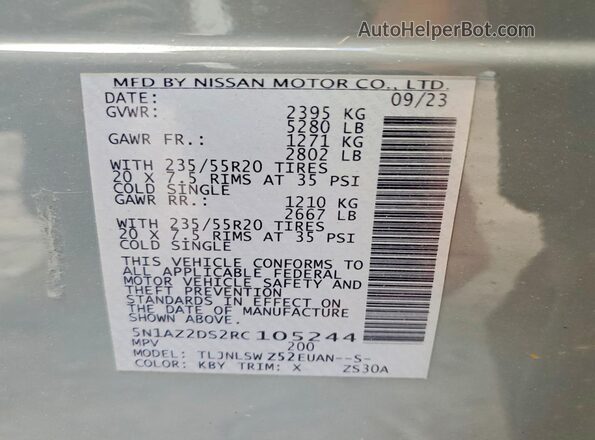 5N1AZ2DS2RC105244 2024 NISSAN MURANO Gray VIN sticker view