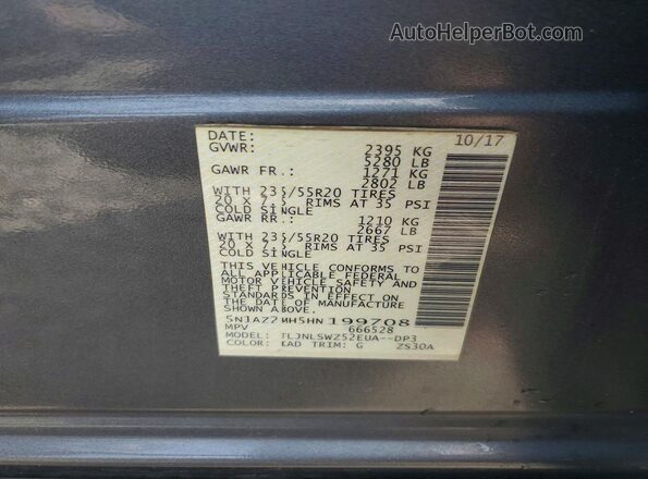 5N1AZ2MH5HN199708 2017 NISSAN MURANO Gray Vista de la etiqueta del VIN
