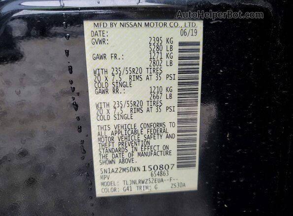 5N1AZ2MS0KN150807 2019 NISSAN MURANO Black Շարժիչի բաժամունքի տեսք