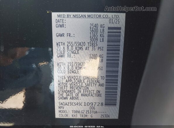 5N1AZ3CS4SC109728 2025 NISSAN MURANO Black Շարժիչի բաժամունքի տեսք