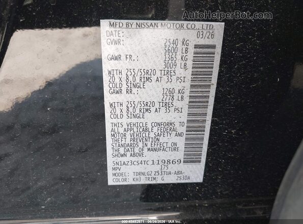 5N1AZ3CS4TC119869 2026 NISSAN MURANO Black Շարժիչի բաժամունքի տեսք