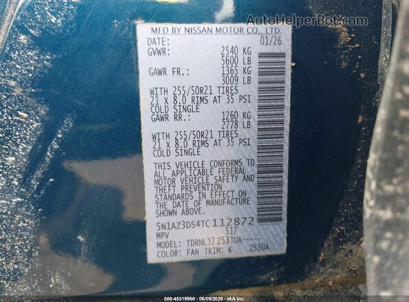 5N1AZ3DS4TC112872 2026 NISSAN MURANO Blue Շարժիչի բաժամունքի տեսք