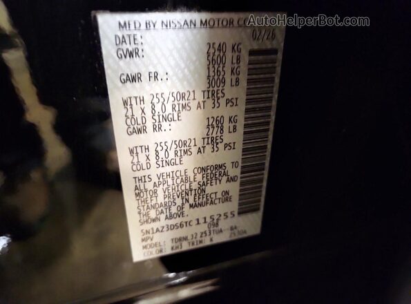 5N1AZ3DS6TC115255 2026 NISSAN MURANO Черный Панорамный вид салона 360°