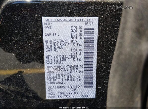 5N1AZ3DT0SC135122 2025 NISSAN MURANO Black 