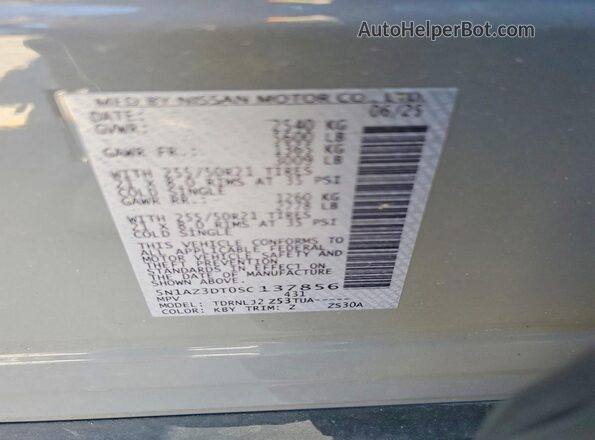 5N1AZ3DT0SC137856 2025 NISSAN MURANO Gray Widok wnętrza 360 stopni