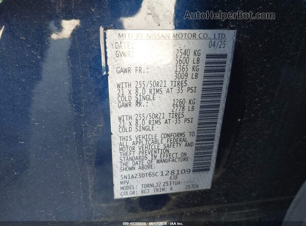 5N1AZ3DT6SC128109 2025 NISSAN MURANO Blue Widok komory silnika