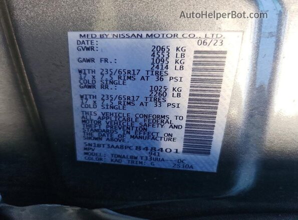 5N1BT3AA8PC848401 2023 NISSAN ROGUE Gray 