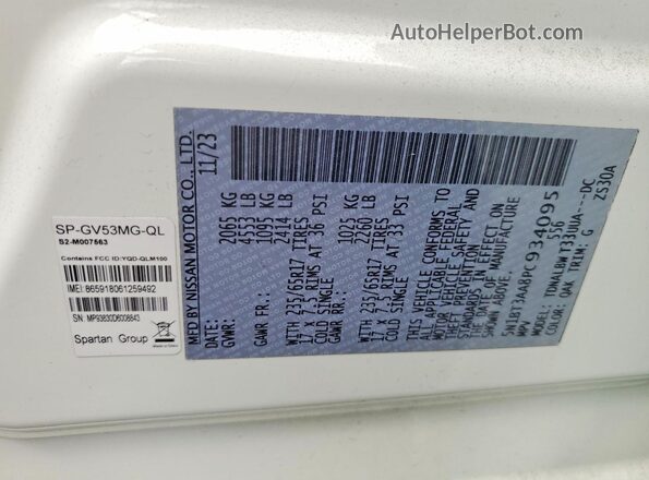5N1BT3AA8PC934095 2023 NISSAN ROGUE White VIN sticker view