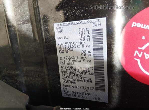 5N1BT3AB0RC737952 2024 NISSAN ROGUE Black Vista del compartimento del motor