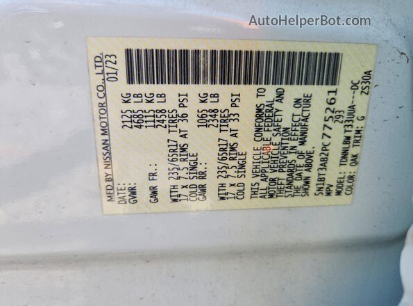 5N1BT3AB2PC775261 2023 NISSAN ROGUE White VIN sticker view