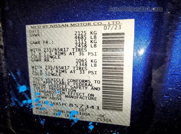 5N1BT3AB5PC857341 2023 NISSAN ROGUE Blue 