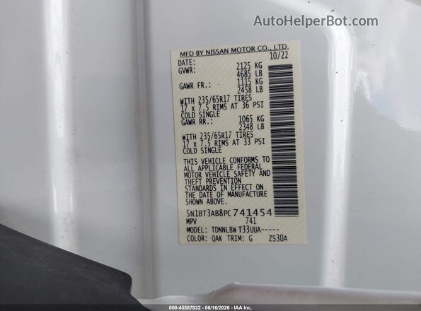 5N1BT3AB8PC741454 2023 NISSAN ROGUE White Engine compartment view