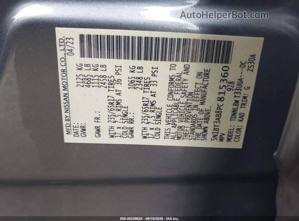 5N1BT3AB8PC815360 2023 NISSAN ROGUE Gray ძრავის განყოფილების ხედი