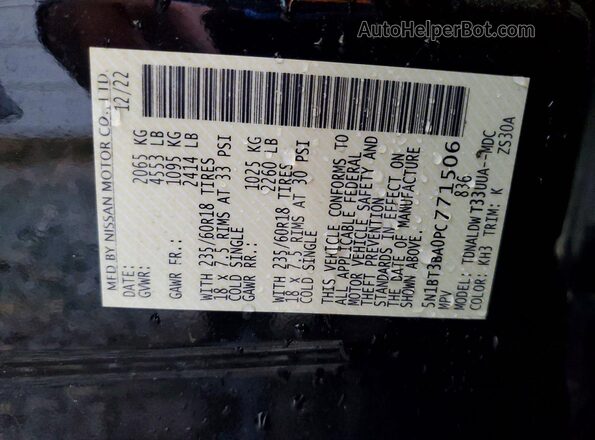 5N1BT3BA0PC771506 2023 NISSAN ROGUE Black Vista de la etiqueta del VIN
