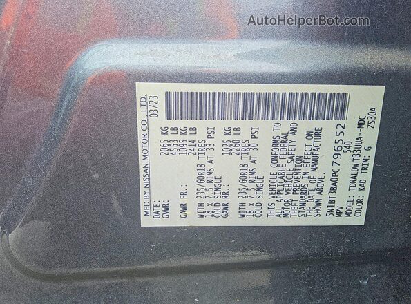 5N1BT3BA0PC796552 2023 NISSAN ROGUE Gray Вид наклейки з VIN-кодом