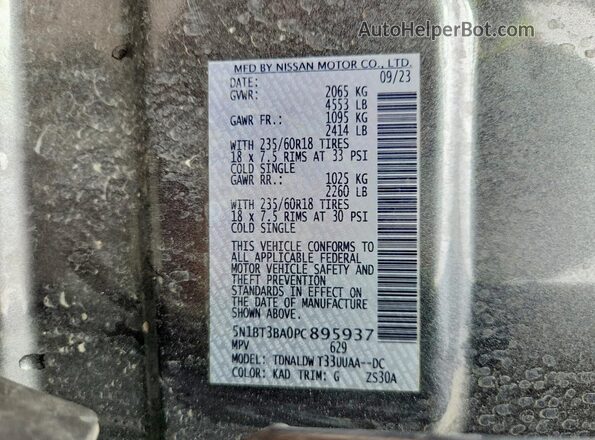 5N1BT3BA0PC895937 2023 NISSAN ROGUE Gray 