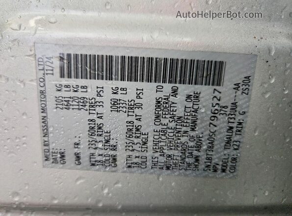 5N1BT3BA0SC796527 2025 NISSAN ROGUE Silver VIN კოდის სტიკერის ხედი