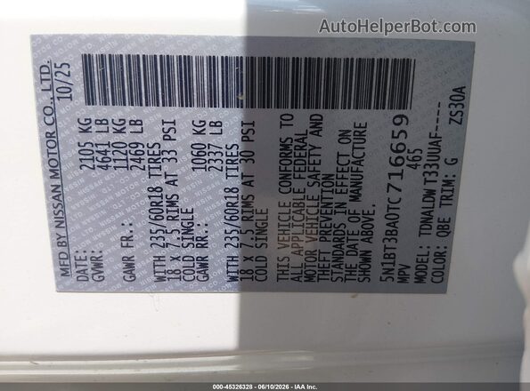 5N1BT3BA0TC716659 2026 NISSAN ROGUE White Widok komory silnika