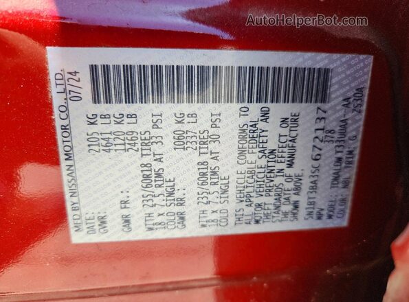 5N1BT3BA3SC672137 2025 NISSAN ROGUE Red Vista de la etiqueta del VIN