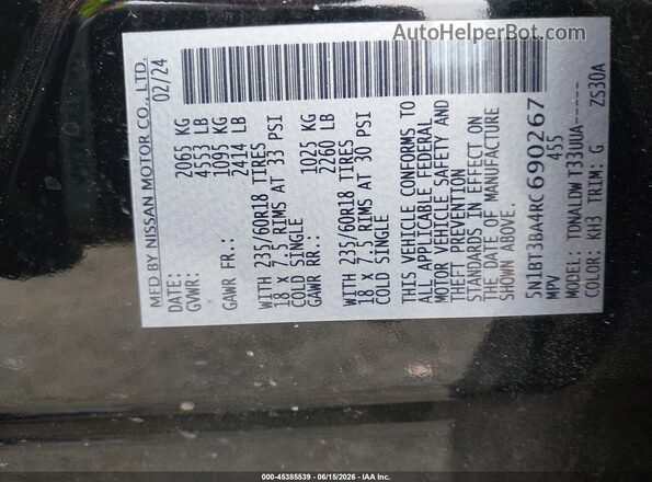 5N1BT3BA4RC690267 2024 NISSAN ROGUE Black Vista del compartimento del motor
