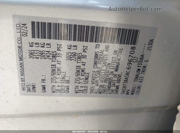 5N1BT3BA5RC696708 2024 NISSAN ROGUE Silver Вид підкапотного простору