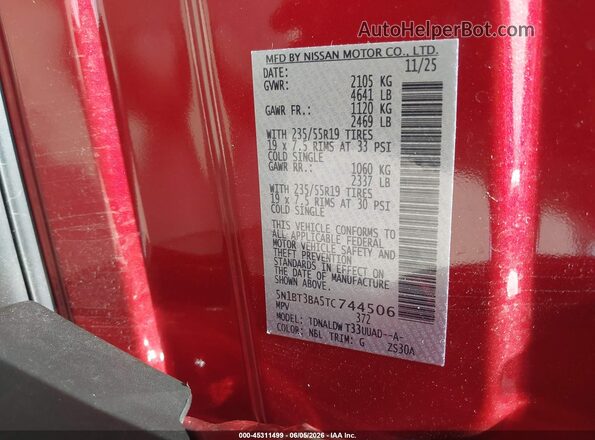 5N1BT3BA5TC744506 2026 NISSAN ROGUE Red Engine compartment view