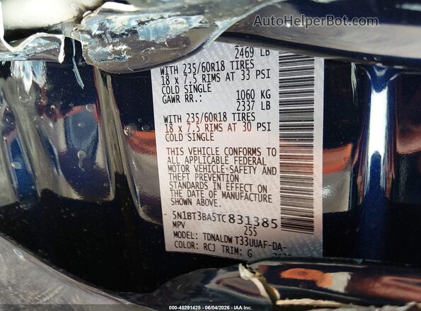 5N1BT3BA5TC831385 2026 NISSAN ROGUE Blue Vista del compartimento del motor