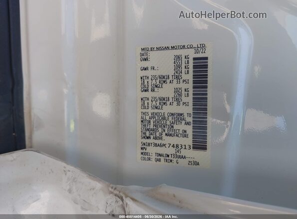 5N1BT3BA6PC748313 2023 NISSAN ROGUE White ძრავის განყოფილების ხედი