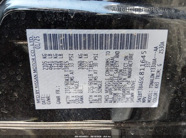 5N1BT3BA6SC811645 2025 NISSAN ROGUE Black Вид підкапотного простору