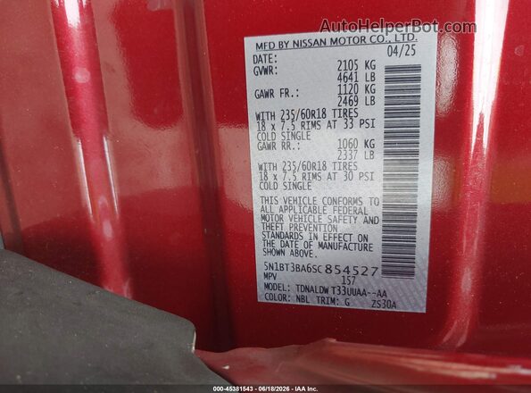 5N1BT3BA6SC854527 2025 NISSAN ROGUE Red Vista del compartimento del motor
