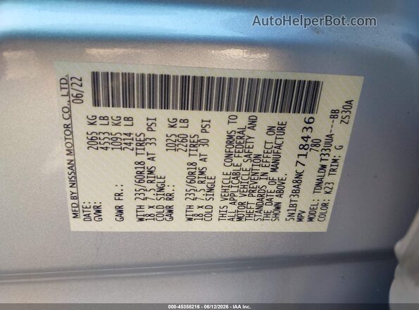 5N1BT3BA8NC718436 2022 NISSAN ROGUE Silver ძრავის განყოფილების ხედი