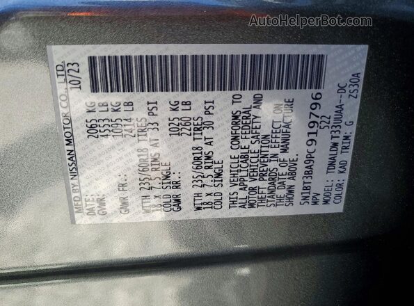 5N1BT3BA9PC919796 2023 NISSAN ROGUE Gray VIN կոդի պիտակի տեսք