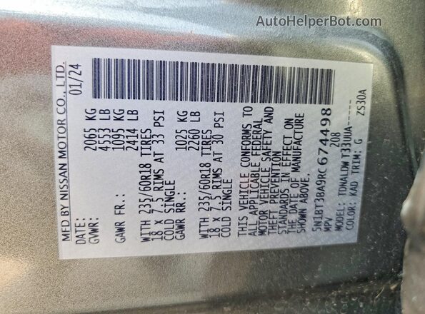 5N1BT3BA9RC674498 2024 NISSAN ROGUE Gray VIN sticker view