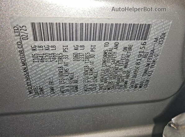 5N1BT3BA9SC819156 2025 NISSAN ROGUE Silver Вид наклейки з VIN-кодом