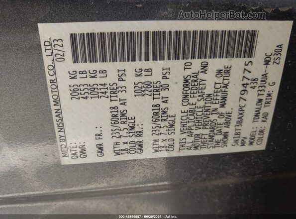 5N1BT3BAXPC794775 2023 NISSAN ROGUE Gray Շարժիչի բաժամունքի տեսք