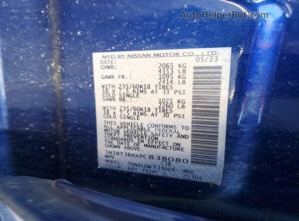 5N1BT3BAXPC838080 2023 NISSAN ROGUE Blue 
