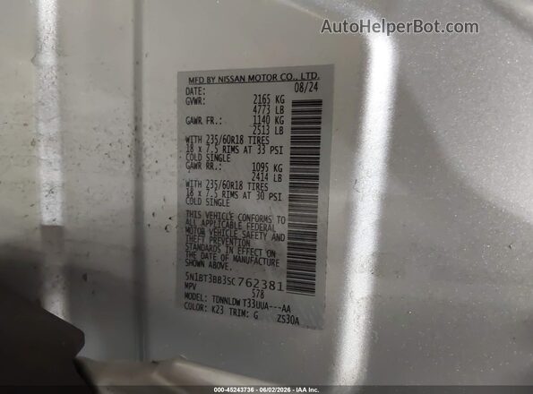 5N1BT3BB3SC762381 2025 NISSAN ROGUE Silver Vista del compartimento del motor