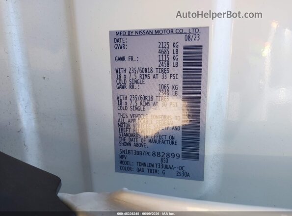 5N1BT3BB7PC882899 2023 NISSAN ROGUE White Շարժիչի բաժամունքի տեսք