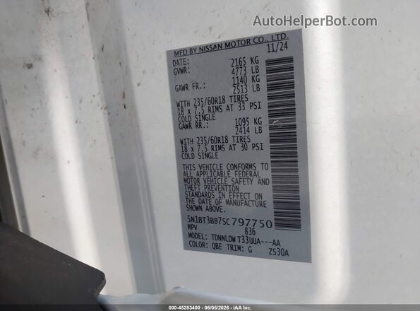 5N1BT3BB7SC797750 2025 NISSAN ROGUE White Vista del compartimento del motor