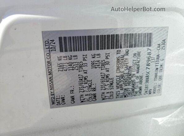 5N1BT3BB8SC789687 2025 NISSAN ROGUE White Widok naklejki z numerem VIN